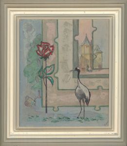 Greta Constance Delf Lines (1917-2008) - 20th Century Oil, Egret And Rose