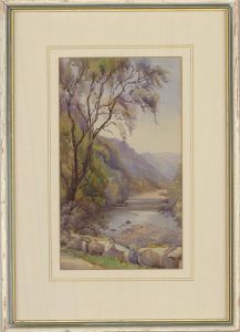 Mid 20th Century Watercolour - The River Through the Mountain