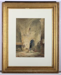 Attrib John Scarlett Davis (1804-1845)- Early 19thC Watercolour, Church Interior