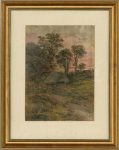 C. L. Davis - Signed and dated  1890 Watercolour, Landscape at Dusk