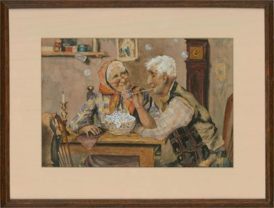 C. Burto  - 1893 Watercolour, Blowing Bubbles