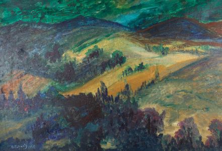 Hitchens - 1950 Oil, Landscape in Blues & Greens