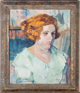 Claire Levy - Mid 20th Century Oil, Portrait of a Girl in Green