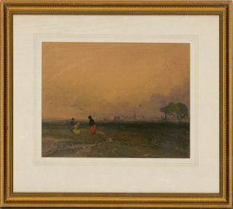 Early 20th Century Watercolour - Children in Rural Landscape