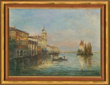 R. Ciprini - Signed Contemporary Oil, Venetian Skyline with Boats