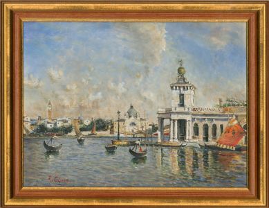 R. Ciprini - Contemporary Oil, A Venetian View with Gondolas