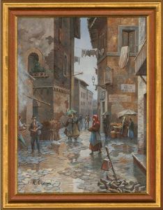 R. Ciprini - Signed Contemporary Oil, Italian Street