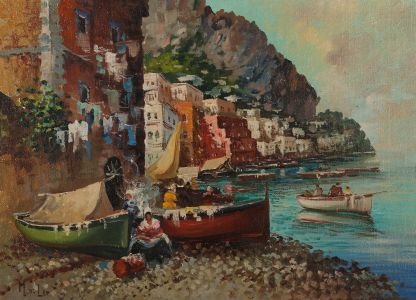 Early 20th Century Oil - Southern Fishing Port