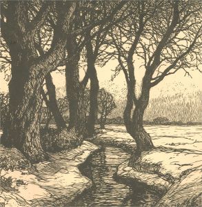 Daniel Staschus (1872-1953) - Early 20th Century Woodcut, Snow On The Banks