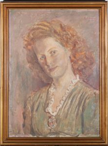 Ewin Wiesner - Fine 1943 Oil, Red Haired Woman