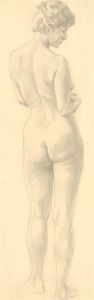 c.1950 Graphite Drawing - Standing Nude