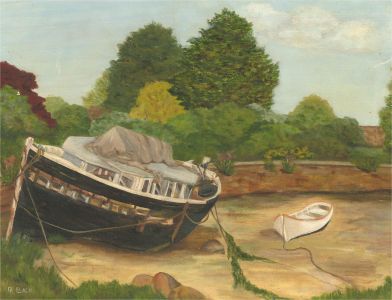 D.R. Back - Signed Mid 20th Century Oil, Beached Boats