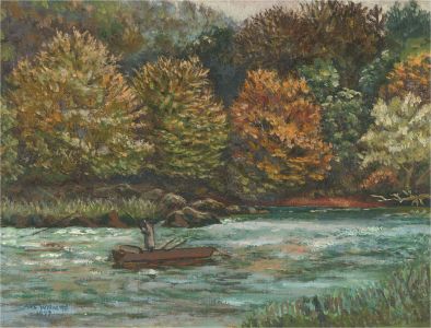 Alec Williams - Signed and dated 1977 Oil, Fishing on the River