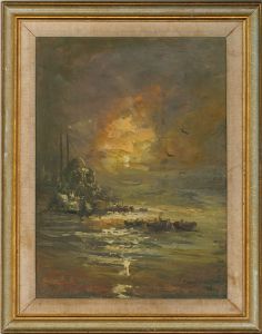 Mid 20th Century Oil - Burning Sunset