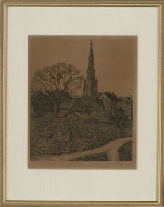 H. K.  - Early 20th Century Etching, Church of Our Saviour, Copenhagen