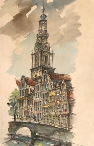 20th Century Watercolour - Zuiderkerk From the Canal