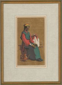 Framed Mid 20th Century Linoprint - Portrait of an Indian Women