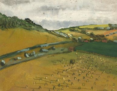 Matthews - Mid 20th Century Gouache, Stooks In The Field