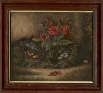 20th Century Oil - Poppies and Birds Nests