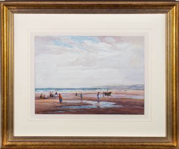 Early 20th Century Watercolour - Winter Day at the Beach