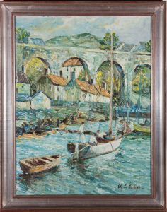 MacKenzie - Early 20th Century Oil, Boats Beneath The Viaduct