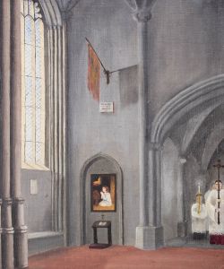 Mid 20th Century Oil - Church Interior with Figures