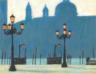 Mid 20th Century Oil - Street Lights of Venice