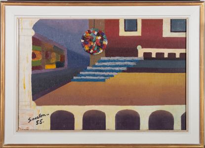 Signed and dated 1955 Oil - Abstract Interior
