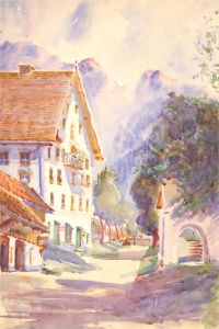 20th Century Watercolour - Alpine Village