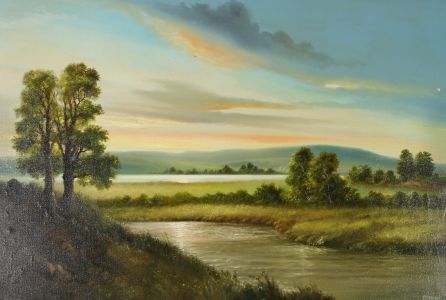J. Stewart - 20th Century Oil, Sparkling River At Sunset