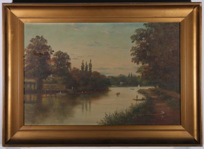J. Lewis - For Restoration 20th Century Oil, Punting On The River