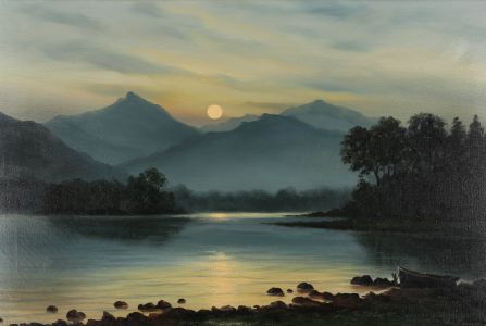 Mid 20th Century Oil - Sunset over the Lake, Derwent Water