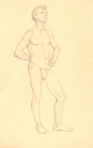 Peter Collins ARCA - 20C Graphite Drawing, Portrait of Standing Male Nude