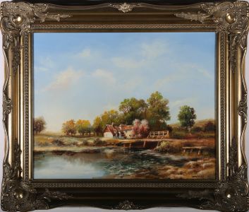 Wheeler - Framed 20th Century Oil, Riverside Cottage