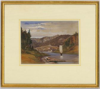 Phillip Mitchell (1814-1896) - Signed and dated 1863 Watercolour, River Crossing