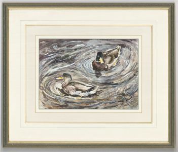 Deb Walker - Monogrammed Contemporary Watercolour, Ducks on the River