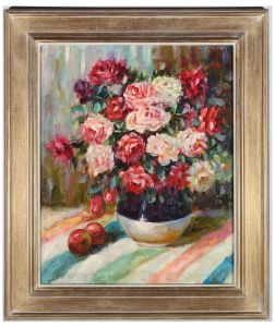 Framed Mid 20th Century Oil - Still Life of Roses