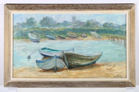 Flavia Blois (1914-1988) - 20th Century Oil, Boats By The Estuary