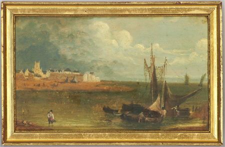 Mid 19th Century Oil - Boats On The Strait