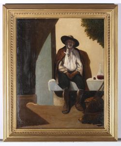 Continental School  20th Century Oil - Portrait of a Man with a Pipe