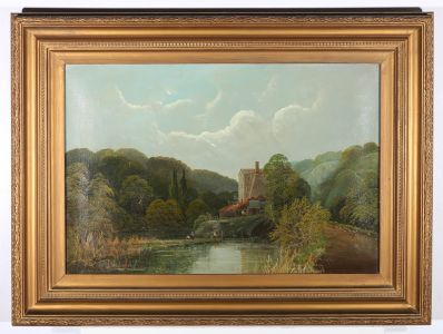 R. Allan - Early 20th Century Oil, Fishing By The Mill