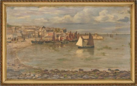 Alfred Conquest (1849-1928) - Framed 1891 Oil, Harbour Sand, St. Ives