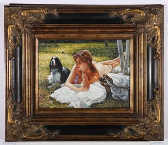 20th Century Oil - Nude in a Meadow
