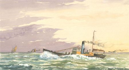 Richard Adshead (1919-2003) - Signed 1992 Watercolour, Drifters Putting to Sea