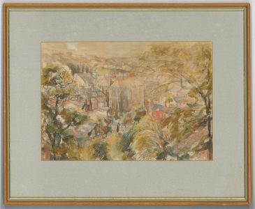 Mid 20th Century Watercolour - Looking over the Town