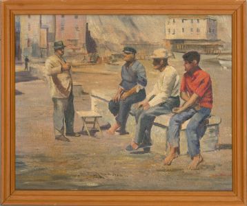L. D. Carmichael - Signed Mid 20th Century Oil, The Men at the Harbour