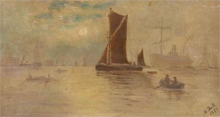 M. Ball - Signed and dated 1902 Oil, Boats at Sea