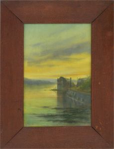 Lucy Haywood  - Mid 20th Century Pastel, Up the River from Shaldon Bridge