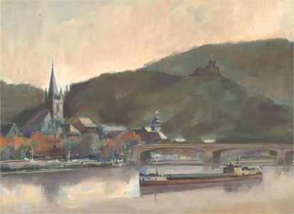 David Griffin - Signed Contemporary Oil, German Harbour Town