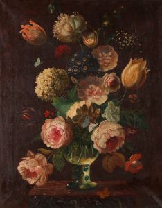 Roger John - Mid 20th Century Oil, Peonies and Tulips